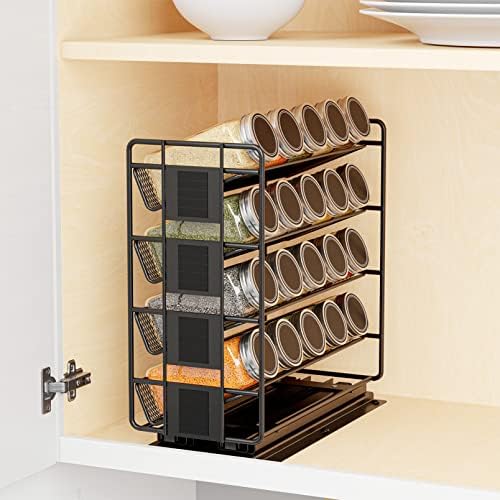 SpaceAid Pull Out Spice Rack Organizer with 20 Jars, Heavy Duty Slide Out Seasoning Organizer for Kitchen Cabinets, with 801 Labels and Chalk Marker, Right Facing (Pack of 2) - Image 3