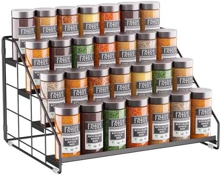Spice Rack Organizer for Cabinet, 4 Tiered Spice Rack Organizer, Tiered Adjustable Spice Shelf for Kitchen Countertop Organization, Bright Black by GIGIFTREE
