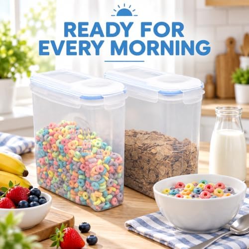 Basicwise Small BPA-Free Plastic Food Cereal Containers with Airtight Spout Lid, Set of 2, Clear - Image 6