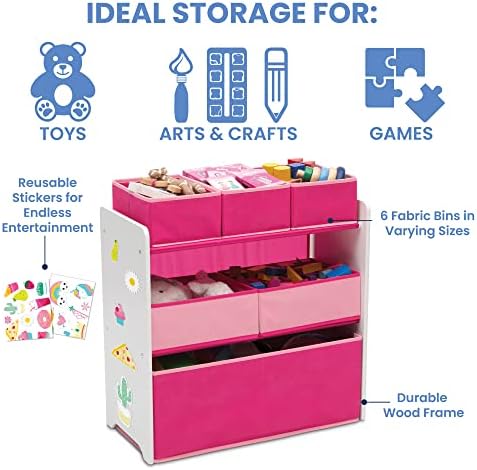 Delta Children Design and Store 6 Bin Toy Organizer, White/Pink - Image 4
