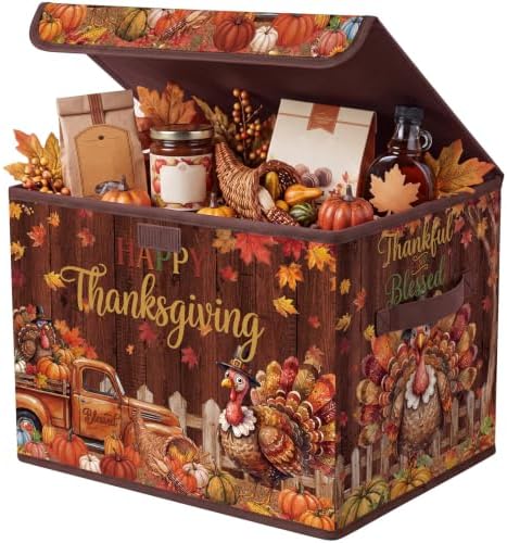 Briwooody Thanksgiving Turkey Storage Bin with Lid and Carrying Handle by Briwooody