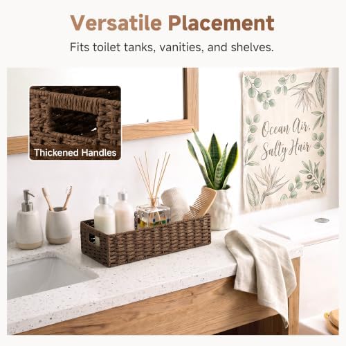 StorageWorks Toilet Tank Tray, Brown Round Paper Rope Bathroom Baskets for Organizing, Toilet Tank Basket, Toilets Organizer with Built-in Handles, 14 ¼"L x 6 ¾"W x 3 ¾"H, 1 Pack - Image 5