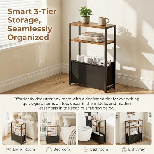 Leomonio Narrow Side Table, Slim Night Stand with Magazine Rack - Image 5