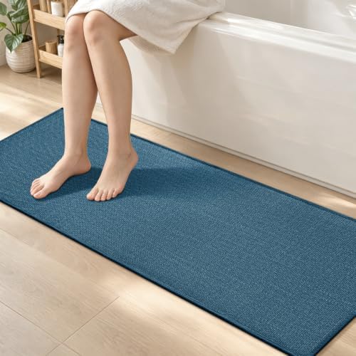 chakme Bathroom Rugs Mat 59x17, Ultra Thin Bath Rug Non Slip Runner Quick Dry Absorbent Bath Mat for Bathroom, (Dark Blue, 59"x17") by CHAKME