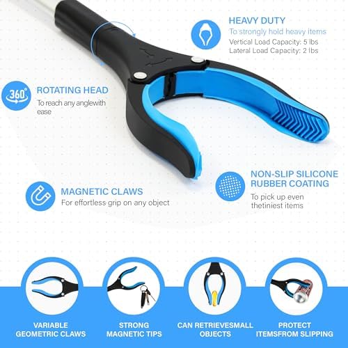 2 Pack 32 inch GrabRunner Reacher Grabber Tool with Strong Magnetic and Swivel Head (New Blue) - Image 2