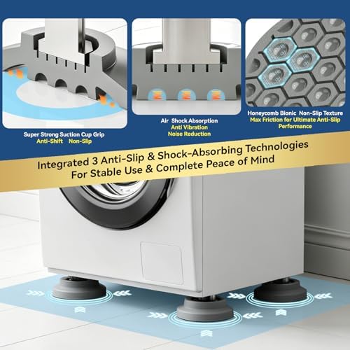 Anti Vibration Pads for Washer with Powerful Sucker,Washing Machine Vibration Absorber,Washer and Dryer Stand,Stops Washer Dryer from Moving Prevents Noise, Washing Machine Stand |Grey,8pcs| - Image 3