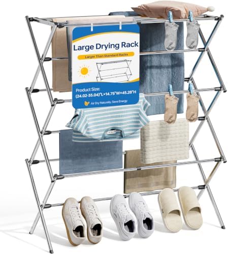 APEXCHASER Stainless Steel Clothes Drying Rack, 45.28" H × 14.57" D by APEXCHASER