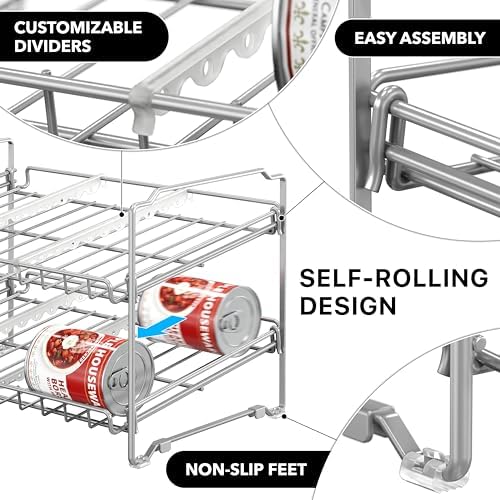 Simple Houseware 2 Tier Stackable Can Rack, Silver, 2 Pack - Image 4