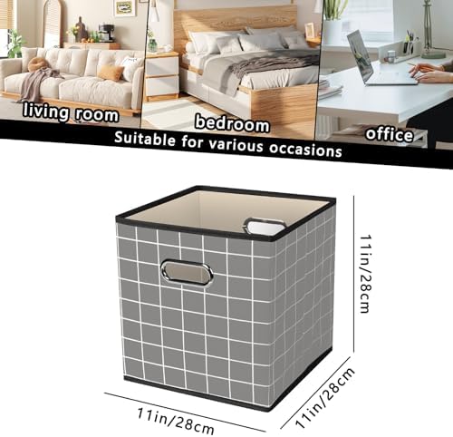 Yunkeeeper storage bins Cubes, Fabric Cube Organizer with Handle, Foldable Cube Bins for Cloth or Accessary Storage, 11x11x11, Set of 6, (Grey grid) - Image 2