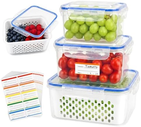 3 Pcs Fruit Storage Containers for Fridge with Removable Colander, Lid by Unknown
