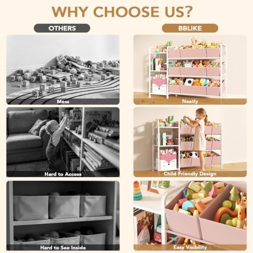 BBLIKE Kids Bookshelf and Toy Storage Organizer with 9 Removable Toy Bins - Image 5