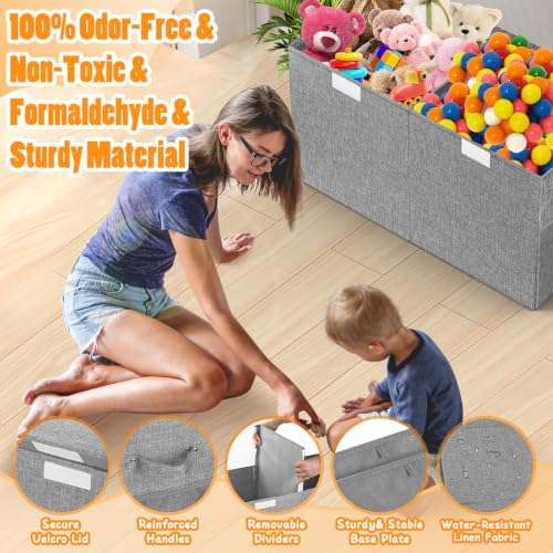 Large Toy Storage Box with Lid & Dividers, Collapsible Kids Toy Chest, Gray - Image 4