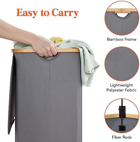 Lifewit 150L Double Laundry Hamper with Lid and Removable Bag, Gray - Image 4