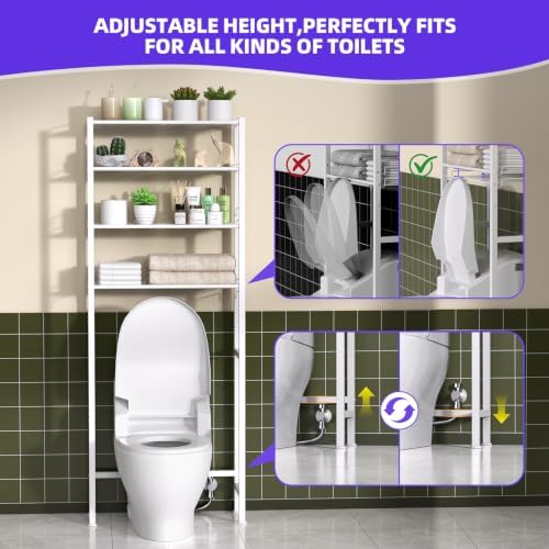 KMwisde 4 Tier Over The Toilet Storage, Bathroom Organizer Shelves with Adjustable Height, Above Toilet Storage Cabinet with Freestanding Rack, White - Image 4