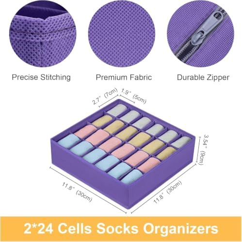 Sock Organizer 4 Pack, 24 Cell Underwear Organizer Foldable Underwear Storage, Sock and Underwear Drawer Organizer for Socks Ties Underwear Belts. Purple - Image 4