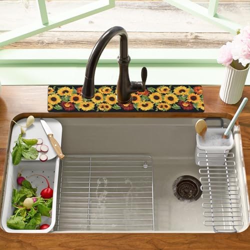 Sink Faucet Absorbing Mat, 2 Pack Drying Mat Around Faucet Sink Splash Guard Behind Faucet Sinkmat For Kitchen Bathroom Island Rv 24 * 5.5 Inch (60 * 14 cm) - Image 2