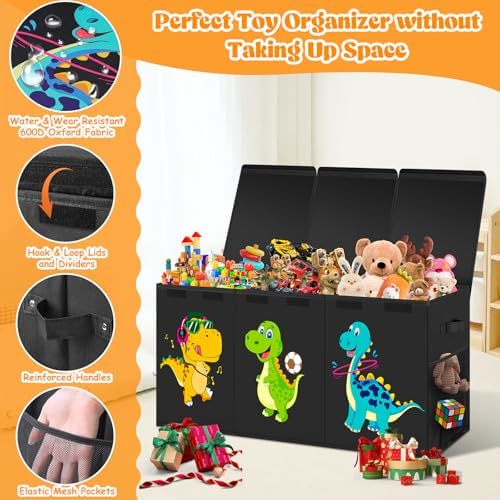 Large Toy Box Storage with Lid, Collapsible Sturdy Toy Chest Bin Black - Image 2