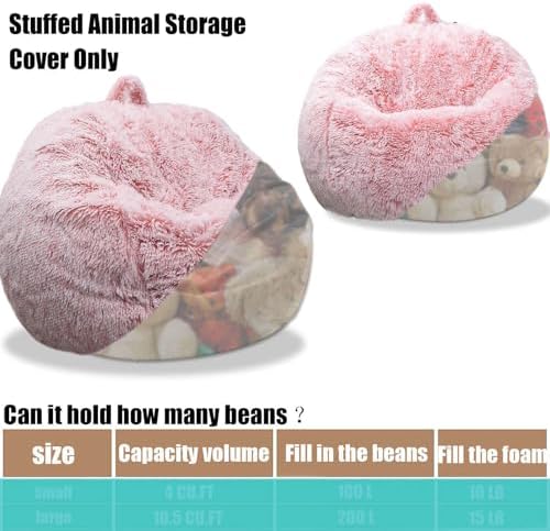 Fluffy Stuffed Animal Storage Bean Bag Chair Cover (No Filler), Faux Fur Comfy Bean Bag Cover for Organizing Plush Toys or Textile, for Adults Teens Kids Girls,Dusty Pink - Image 4