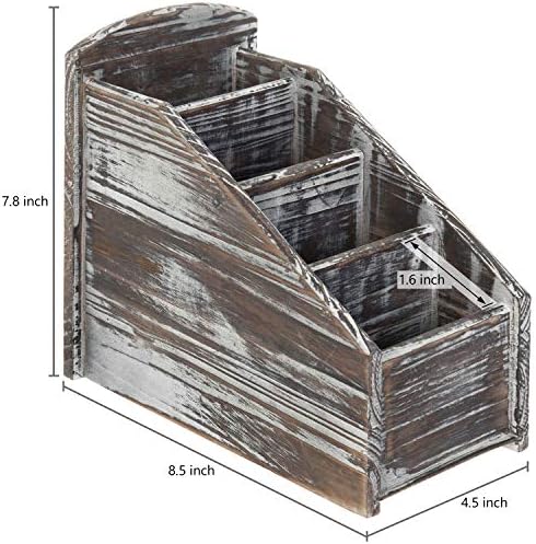 MyGift Torched Wood Remote Control Holder, 4-Compartment Tabletop Caddy - Image 5