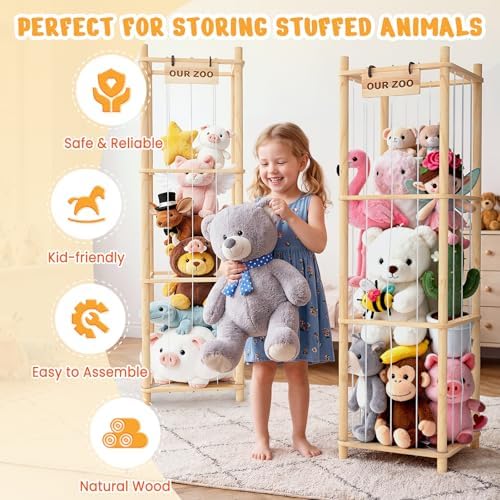 Woodure Stuffed Animal Storage & Organizer, Wooden Cute Zoo Toy Holder for Toddler Rooms, Playrooms & Bedrooms(2pcs) - Image 2
