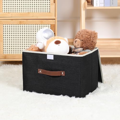 ANMINY Fabric Storage Box Bins with Lids, Black, 15"x10"x10" - Image 6