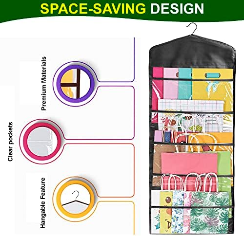 ProPik Hanging Double Sided Gift Bag Storage Organizer with Multiple Front and Back Pockets - Organize Your Gift Wrap, Tissue Paper, and Paper Bags 38 x 16 Inch PVC (Full Black) - Image 4