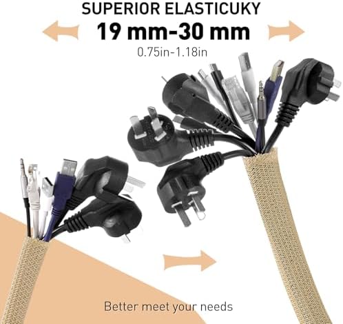 AGPTEK Cable Management Sleeve, 2 Pack 5ft - 1.2 inch Cord Hider,Wood Color - Image 3