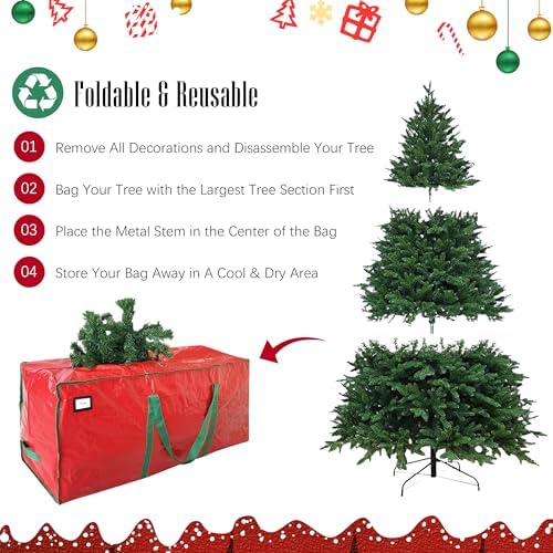 Cosy Family 9 ft Christmas Tree Storage Bag - Durable Heavy Duty Extra Large Artificial Xmas Holiday Tree Bag with Reinforced Handles and Dual Zippers Wide Opening - Red - Image 3