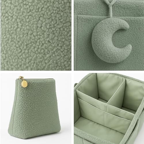 Orelle Bouclé Diaper Caddy Organizer with Matching Pouch & Moon Pendant | Teddy Portable Changing Table Organizer | Sage Green Diaper Caddy | Must-Have Baby Shower Gifts | Sage Green - Image 6