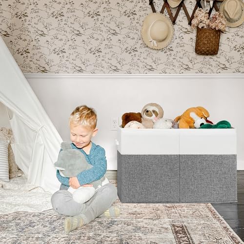 INDRESSME 122L Large Toy Storage Box, Lid & Dividers, Grey & White - Image 3