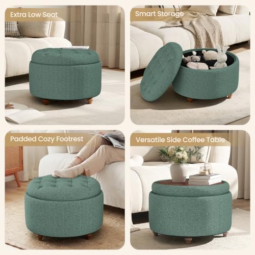 25" Round Ottoman with Storage, Small Coffee Table with Reversible Tray Lid - Image 7