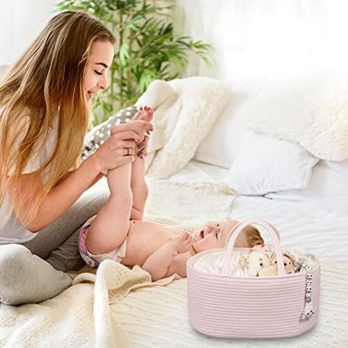XUANGUO Large Pink Cotton Rope Baby Diaper Caddy Organizer Basket for Girls - Image 5