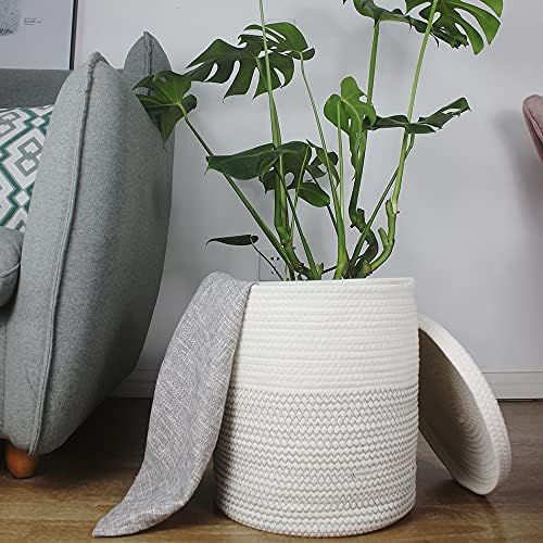 Yimi's Dream Woven Basket with Lid, Decorative Rope Storage Baskets for Organizing, medium Baskets for Baby, Kids, Toys, Blanket, Woven Baskets for Storage (White & Blacksuture, 12D x 13.5H inch) - Image 2