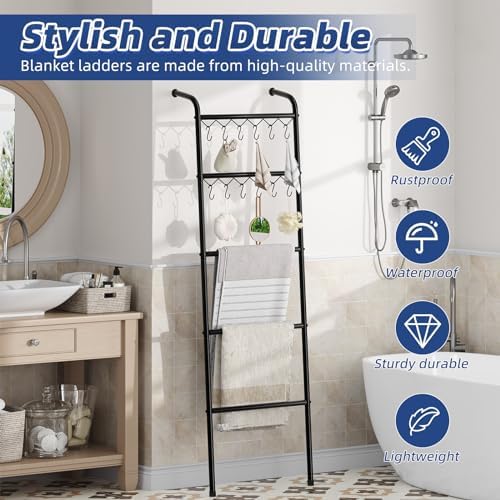 Simple Trending Blanket Ladder, 5 Tier Metal Towel Rack with 12 Hooks - Image 3