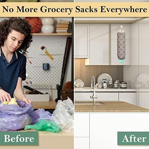 Plastic Bag Holder, Washable Grocery Bag Holder for Plastic Bags, Strong Plastic Bag Storage Dispenser with Hanging Loop, Wall Mount Trash Bag Dispenser for Home Kitchen Cabinet (Beige) - Image 6