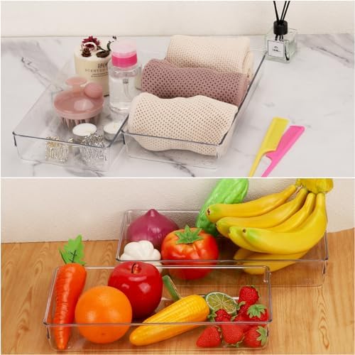 6Pcs Clear Plastic Drawer Organizers Tray 12" x 6.2" Storage Bins with 25Pcs Non-Slip Pads for Makeup, Jewelries, Kitchen Utensils, Bathroom and Office - Image 4