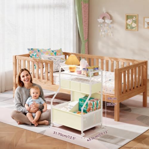 Rolling Diaper Cart with Drawers,Baby Essentials Storage Organizer Station - Image 3