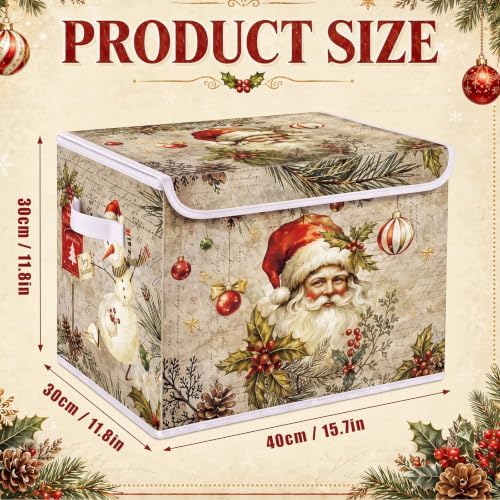 Briwooody Vintage Christmas Storage Bin with Lid and Carrying Handle Retro Santa Claus Foldable Storage Box Large Xmas Decorative Collapsible Container Basket for Organizing Closet Home Bedroom Gift - Image 2