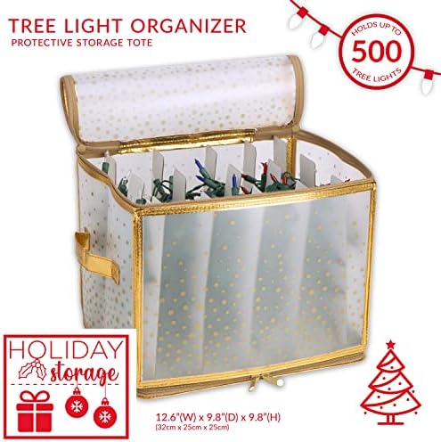 Simplify Holiday Light Organizer Box | Holds 500 Lights | Christmas Storage | Tree String Lights | 5 Divider Reels | Collapsible | Ultra Zip | Gold - Image 3