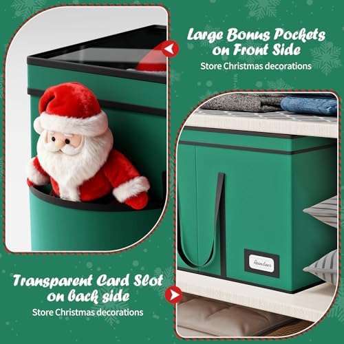 Christmas Figurine Storage Box & Nutcracker Storage Containers with Visible Lid and Dividers, Keeps 8 15"-Figurine Collectibles, Xmas Holiday Decoration Storage Bag, 600D Oxford / Tear-Proof, Green - Image 7