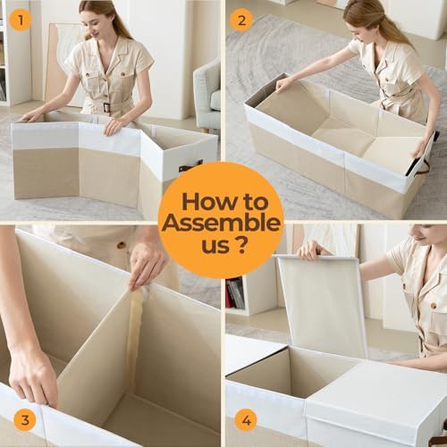 Extra Large Toy Box with Lid,Collapsible Toy Storage Chest,Beige - Image 6