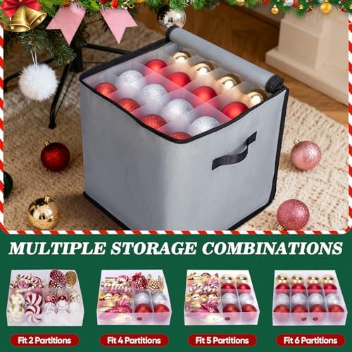 BALEINE Christmas Ornament Storage Box with Dividers, Premium Holiday Ornaments Storage Container Bin for Xmas Decorations (64 Ball, Green, Soft) - Image 2