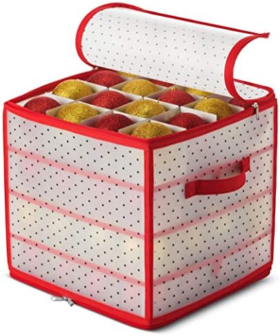 ZOBER Christmas Ornament Storage Box Plastic - Stores 64 3" Ornaments with Individual Trays - Ornament Organizer Storage Box, Durable Christmas Containers Holder - Red by ZOBER