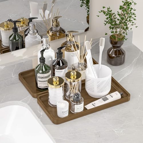 Weenson Bathroom Vanity Tray for Countertop Makeup Jewelry Perfume Decor Candle, Bamboo Kitchen Tray for Soap Dispenser Spice Salt Oil, Brwon Tray for Toilet Tank Coffee Nightstand Set of 2 - Image 6