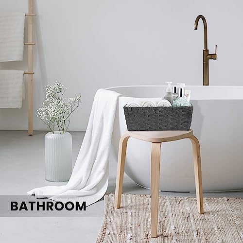 Onlytak Large Wicker Storage Basket, Metal Frame, Set of 2, Washable Waterproof, 15" x 10.3" x 5.2", Dark Grey Color, Woven Basket for Pantry, Toilet, Bathroom, Bedroom, Patio - Image 4