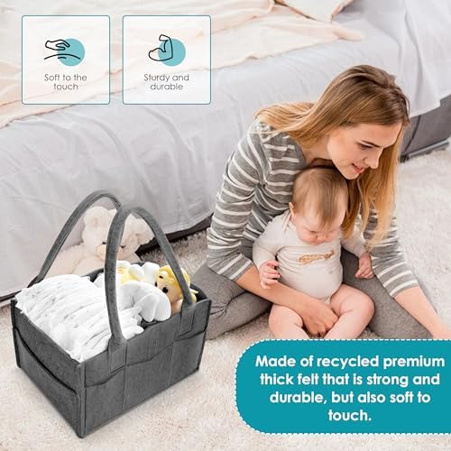Cute Castle 2 Pack Diaper Caddy Organizer - Portable Baby Caddy Organizer with Handle, Nursery Storage Bin and Car Organizer for Girls, Boys - Baby Gift Basket - Dark Grey - Image 4
