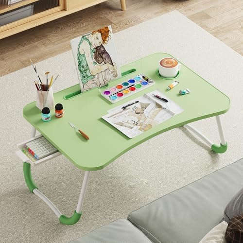 Lap Desk Bed Trays for Eating and Laptops Breakfast in Bed Tray for Sofa/Couch/Study/Reading/Writing with Cup Holder/Drawer On Low Sitting Floor Large Portable Foldable (Green) - Image 5
