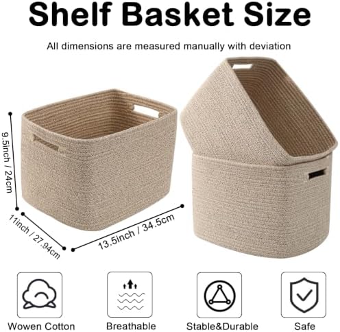 3 Pack Woven Baskets,Storage Baskets for Shelves with Handles - Image 2