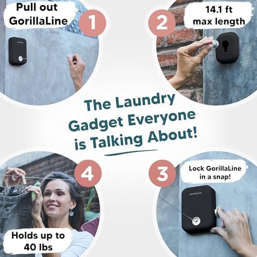 GorillaLine - Retractable Clothesline Indoor Outdoor Clothes Line - Heavy Duty Clothes Drying Laundry Line - Wall Mounted Drying Rack - Air Dry Clothing - Image 2
