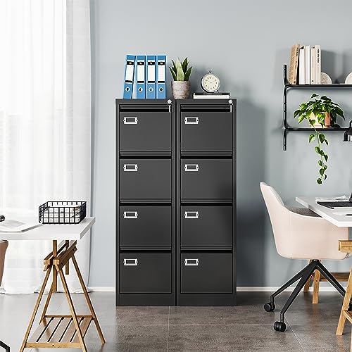 MIIIKO 4 Drawer File Cabinet with Lock, Metal File Cabinets for Home Office,Vertical Filing Cabinets Office Storage Cabinet for Letter,Legal,A4,File Folders(Black) - Image 2